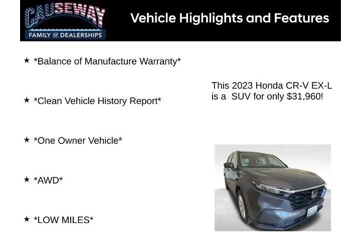 $31960 : Honda CR-V 2023 AWD EX-L 4dr image 2