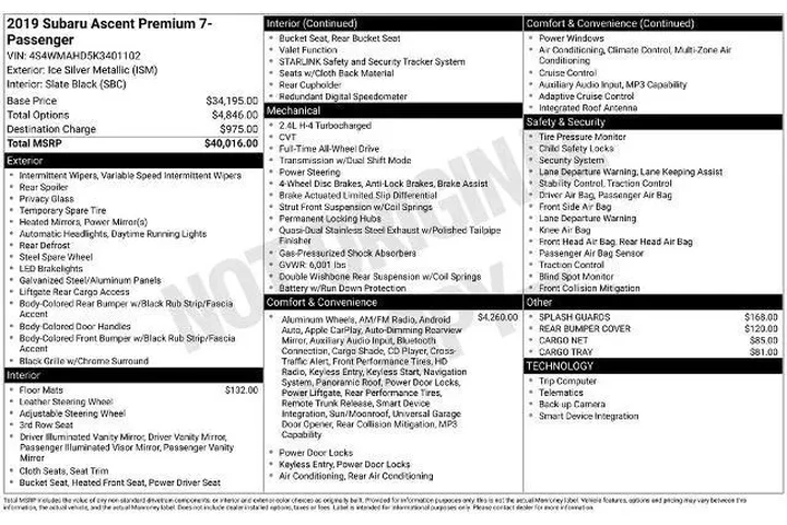 $19340 : Subaru Ascent 2019 AWD Premi image 2