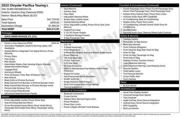 $31895 : Chrysler Pacifica 2022 Touri image 10