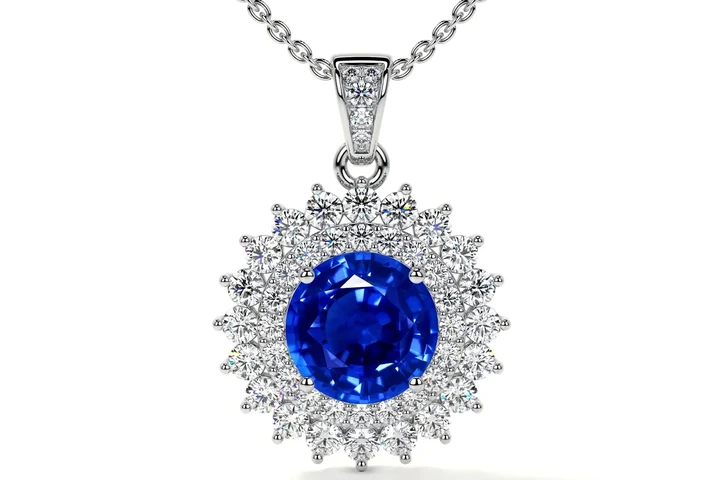 $15369 : Halo Sapphire Pendant image 1