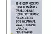 Se nesesita meseros y cosinera en Miami