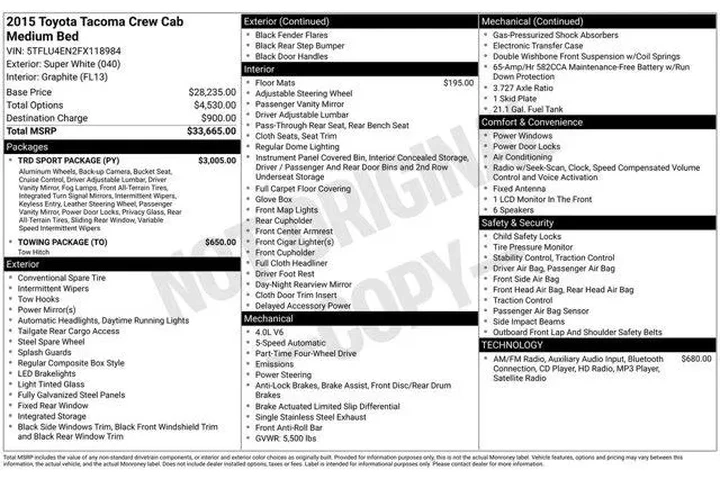 $25823 : Toyota Tacoma 2015 4x4 V6 4d image 2