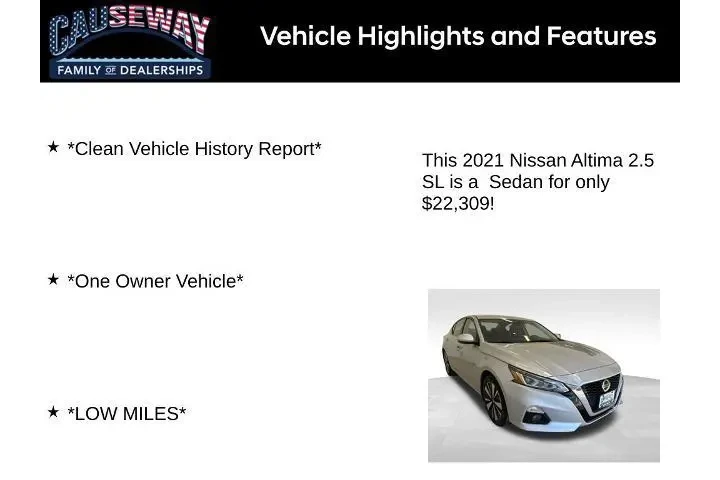 $22309 : Nissan Altima 2021 2.5 SL 4d image 2