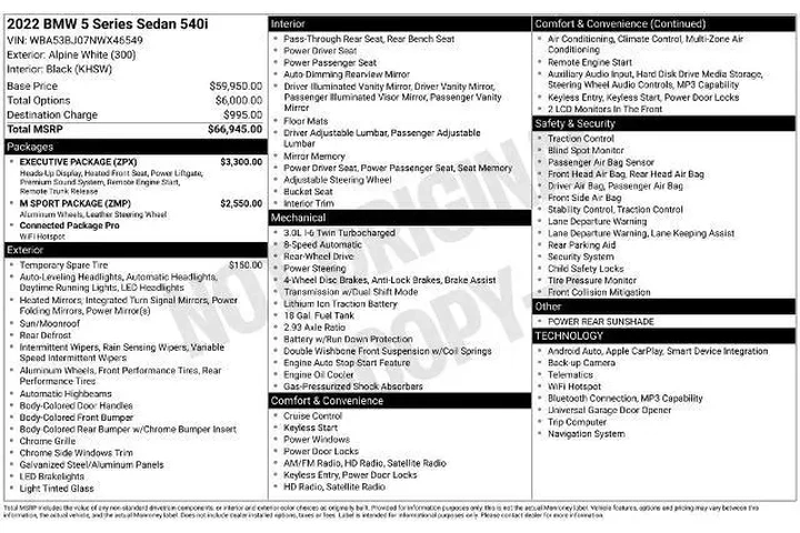 $35900 : BMW 5 Series 2022 540i 4dr S image 2