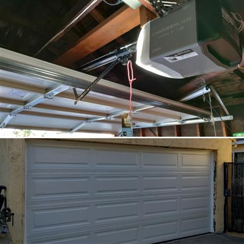 Two car garage door + motor image 1