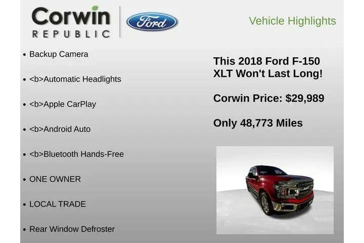 $29989 : Ford F-150 2018 4x4 XLT 4dr image 6