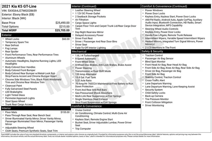 $17900 : Kia K5 2021 GT-Line 4dr Seda image 3