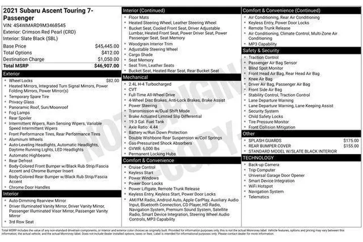 $26999 : Subaru Ascent 2021 AWD Touri image 1
