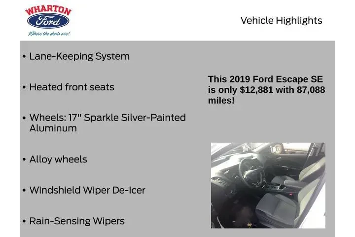 $12881 : Ford Escape 2019 SE 4dr SUV image 8