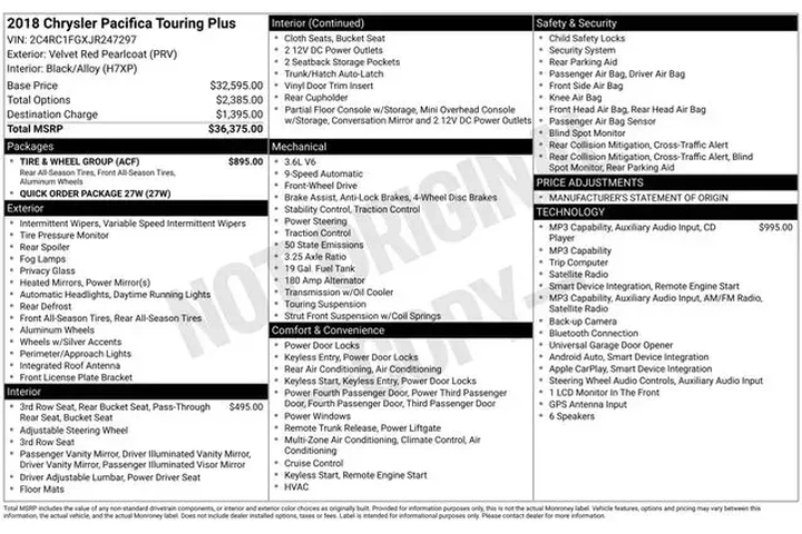 $13270 : Chrysler Pacifica 2018 Touri image 2