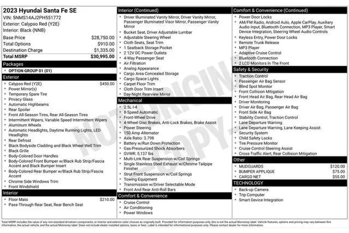 $22986 : Hyundai SANTA FE 2023 SE 4dr image 5