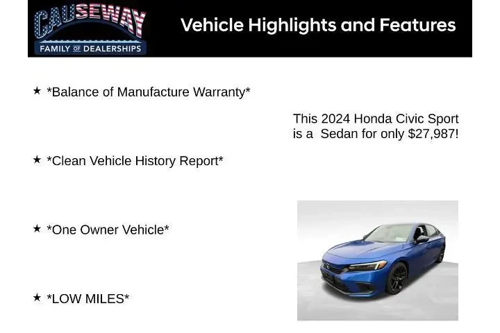 $27987 : Honda Civic 2024 Sport 4dr S image 2