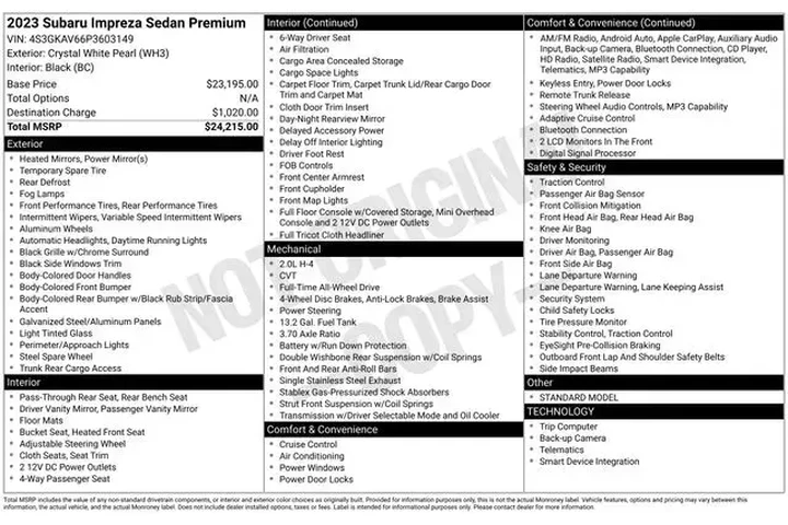 $20990 : Subaru Impreza 2023 AWD Prem image 3