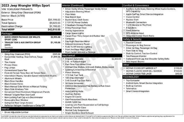 $28034 : Jeep Wrangler 2023 4x4 Sport image 3