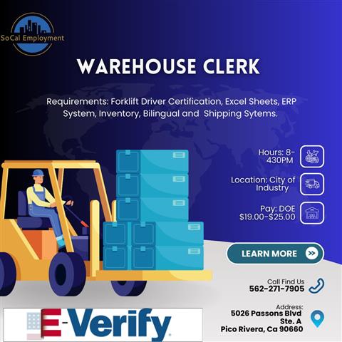 Warehouse Clerk E-verify image 1