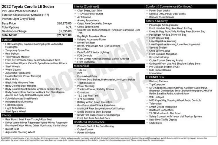 $15595 : Toyota Corolla 2022 LE 4dr S image 2