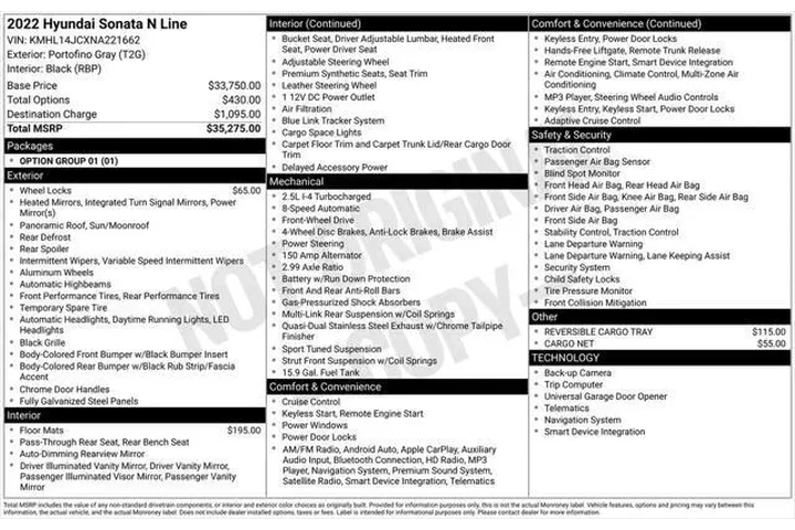 $21499 : Hyundai SONATA 2022 N Line 4 image 7