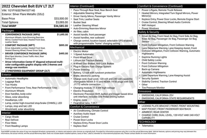 $18500 : Chevrolet Bolt EUV 2022 LT 4 image 3