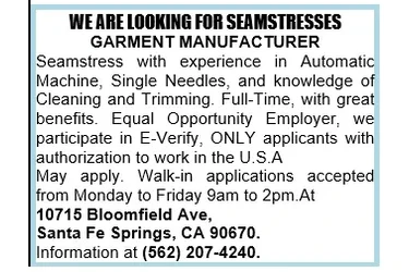 SEAMSTRESS-GARMENT-MANUFACTURE en Los Angeles