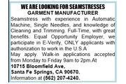 SEAMSTRESS-GARMENT-MANUFACTURE en Los Angeles