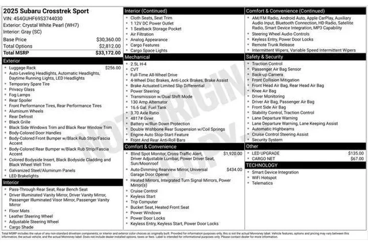 $29816 : Subaru Crosstrek 2025 AWD Sp image 5
