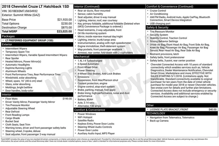 $9683 : Chevrolet Cruze 2018 LT Auto image 2