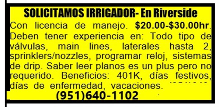 SOLICITO IRRIGADOR $20-$30hr📍 image 1