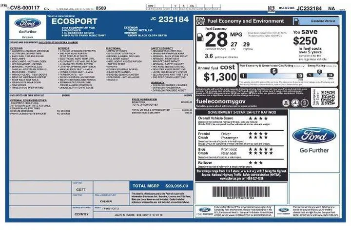 $15400 : Ford EcoSport 2018 SE 4dr Cr image 2