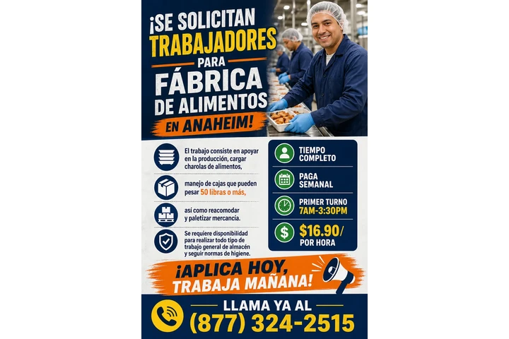 TRABAJO DE ALIMENTOS! ANAHEIM image 1