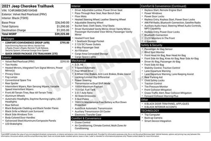 $21955 : Jeep Cherokee 2021 4x4 Trail image 2