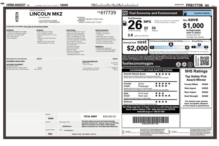 $10500 : Lincoln MKZ 2015 4dr Sedan image 2