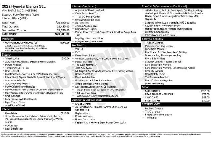 $16590 : Hyundai ELANTRA 2022 SEL 4dr image 2