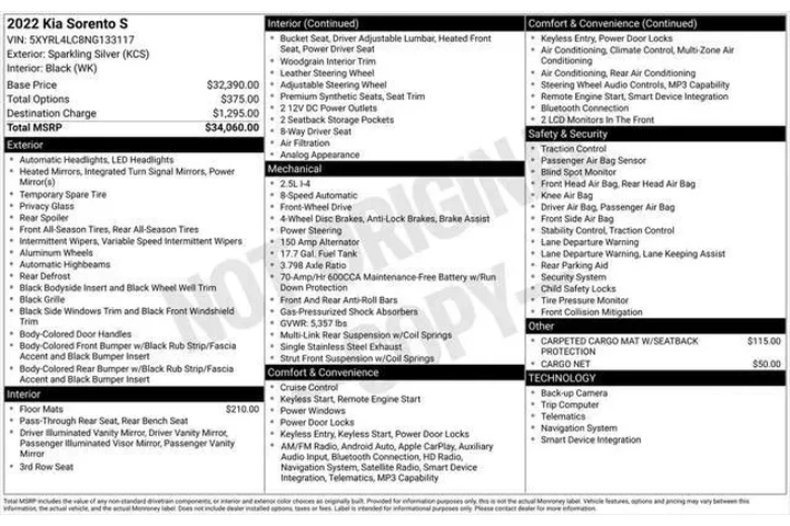 $21354 : Kia Sorento 2022 S 4dr SUV image 5