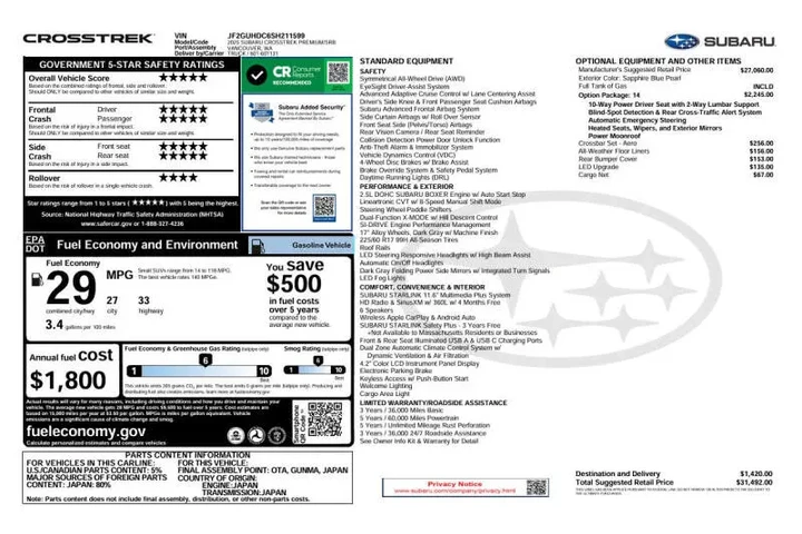 $21474 : 2025 Crosstrek Premium image 5