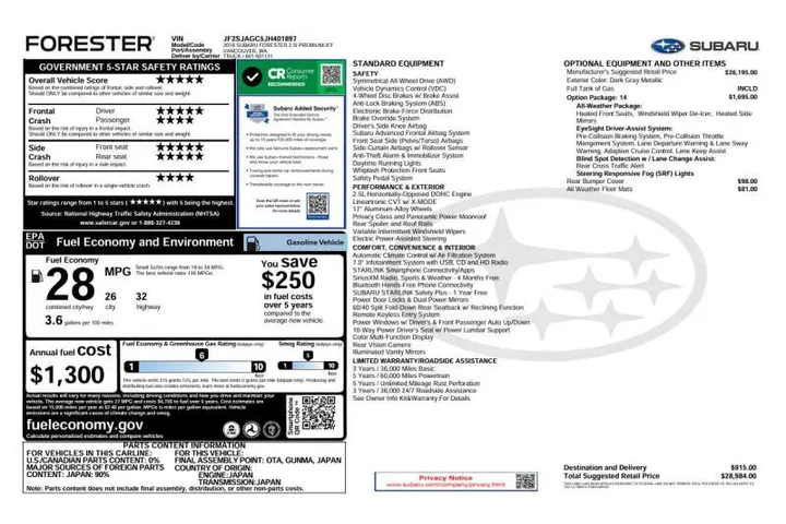 $16985 : 2018 Forester 2.5i Premium image 5