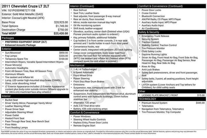 $6800 : Chevrolet Cruze 2011 LT 4dr image 5