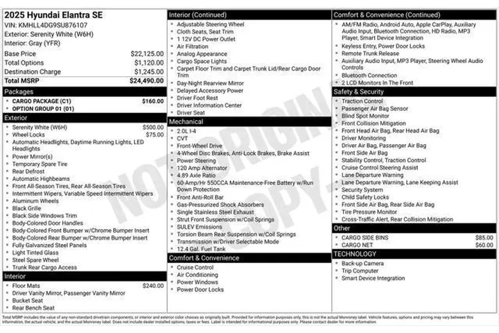 $20212 : Hyundai ELANTRA 2025 SE 4dr image 5