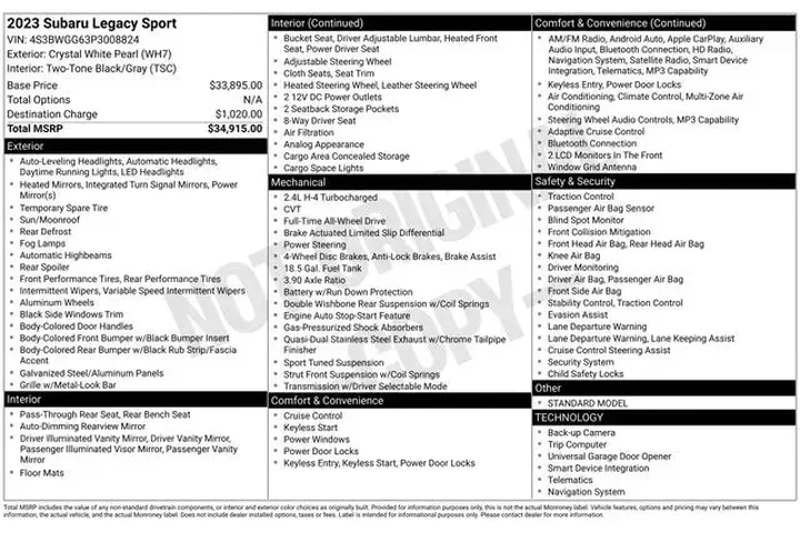 $24995 : Subaru Legacy 2023 AWD Sport image 3
