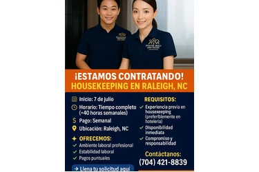 Housekeeping y Front Desk en Raleigh