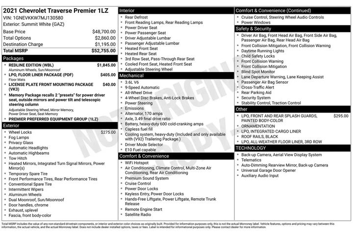 $28238 : Chevrolet Traverse 2021 4x4 image 7