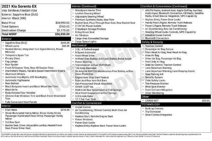 $22860 : Kia Sorento 2021 EX 4dr SUV image 3