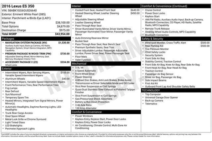 $18444 : Lexus ES 350 2016 4dr Sedan image 7