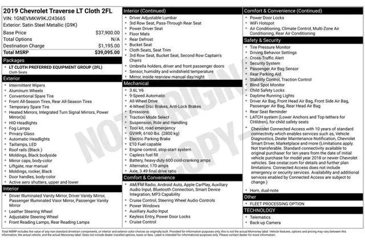 $19577 : Chevrolet Traverse 2019 4x4 image 1